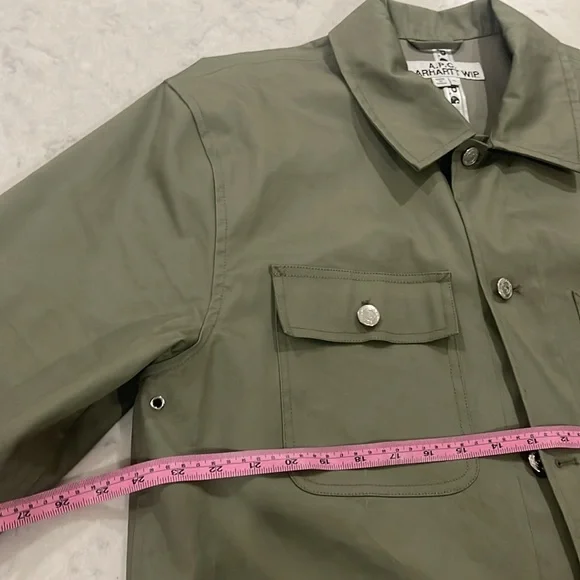 A.P.C. X Carhartt Wip collab on this field coat. Size XL. Olive green